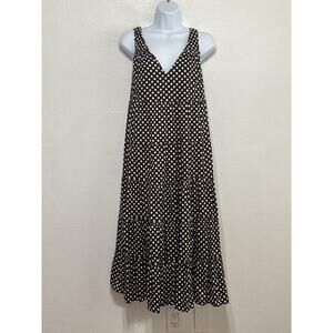 Jones NewYork Brown White Polka Dot Midi Tiered Ruffle Dress 14 Coquette Country